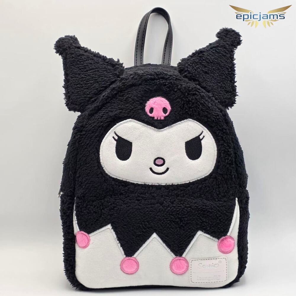 Loungefly Sanrio Hello Kitty & Friends Kuromi Fuzzy Black Mini Backpack New